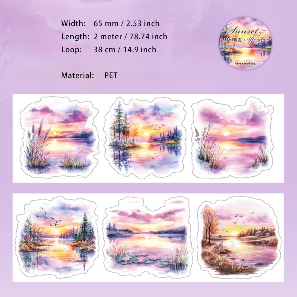 1 Roll Pre-cut Sunset Landscape PET Stickers Tape RLYH