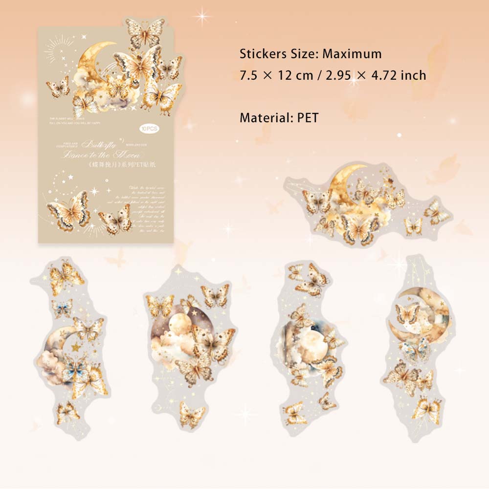 10 Pcs Moon Butterfly PET Stickers DWWY