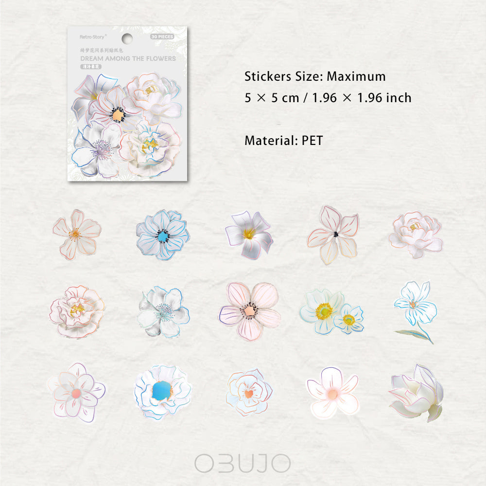 30 Pcs Holographic Flower Stickers QMHJ