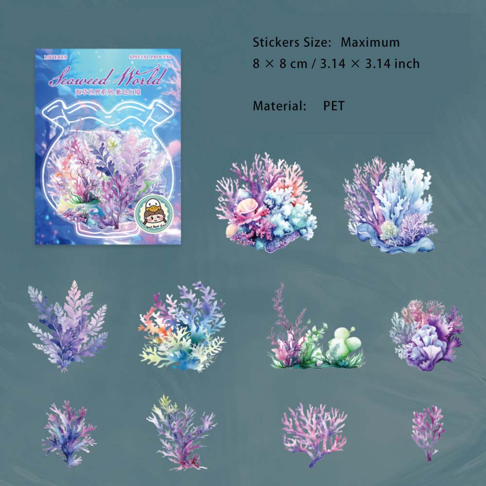 10 Pcs Ocean Plant PET Stickers HCSJ