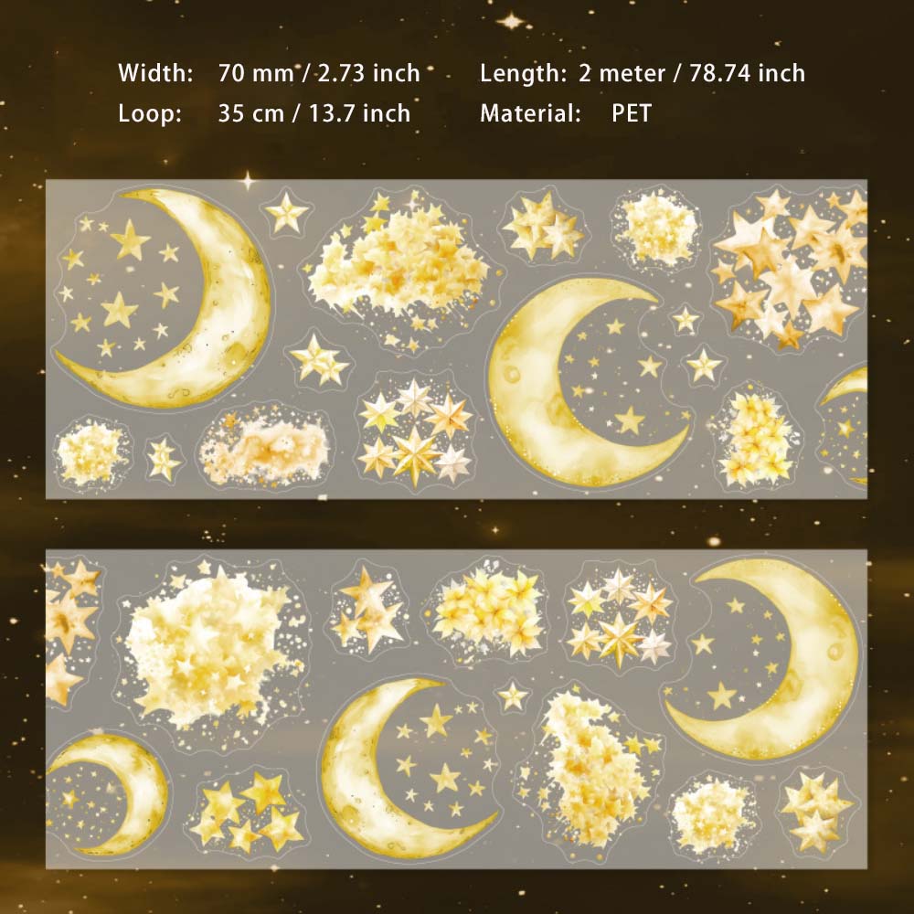 1 Roll Pre-cut Moon Star PET Stickers Tape XXSY