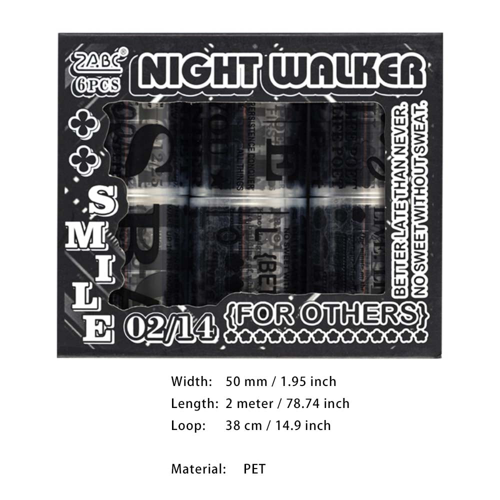 6 Rolls Black Words PET Tapes Set YMJJ