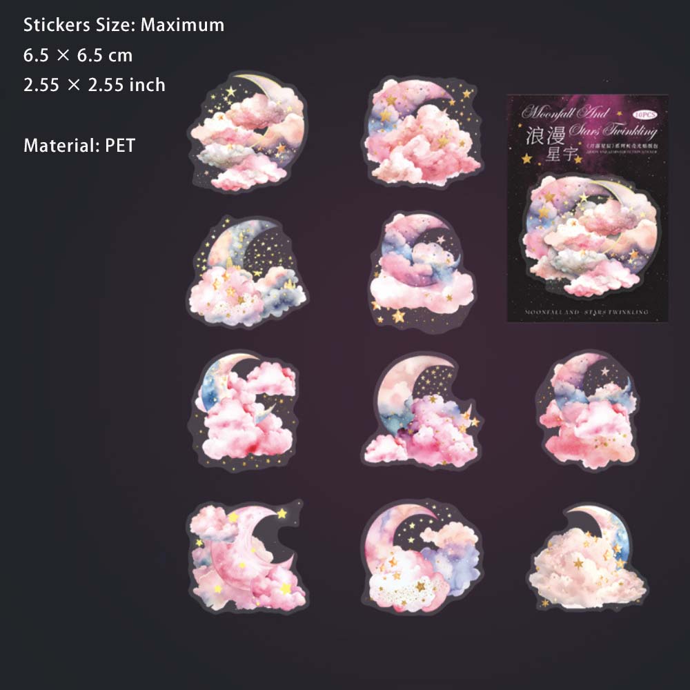 10 Pcs Moon Cloud Stat PET Stickers YLXC