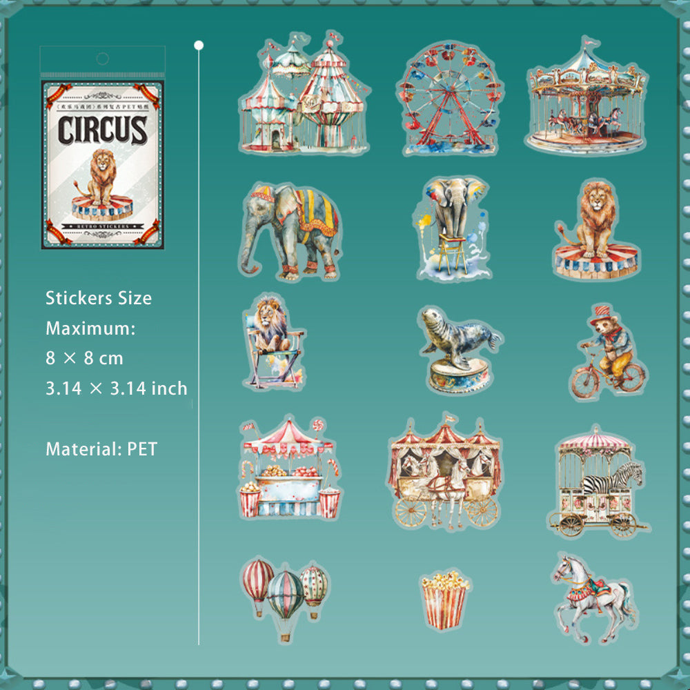 15 Pcs Circus Amusement Park PET Stickers HLMXT