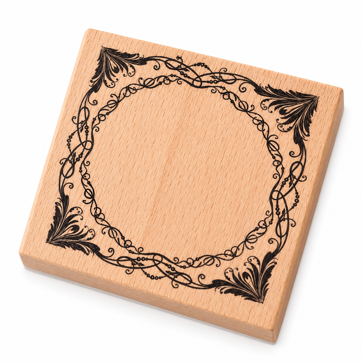 Filigree Square Frame Wooden Stamp on a white background