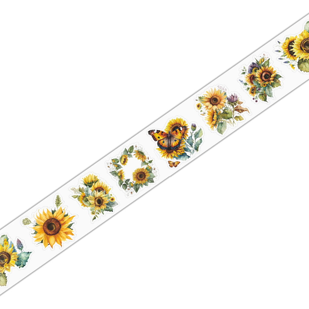 Romantic Watercolor Botanical Wreath Die-Cut PET Tape- Sunflower