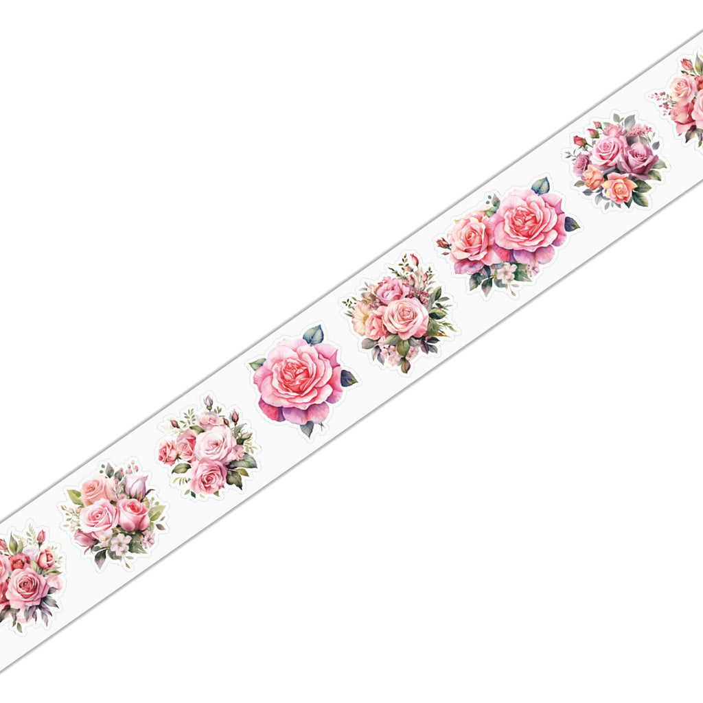 Romantic Watercolor Botanical Wreath Die-Cut PET Tape- Pink Rose