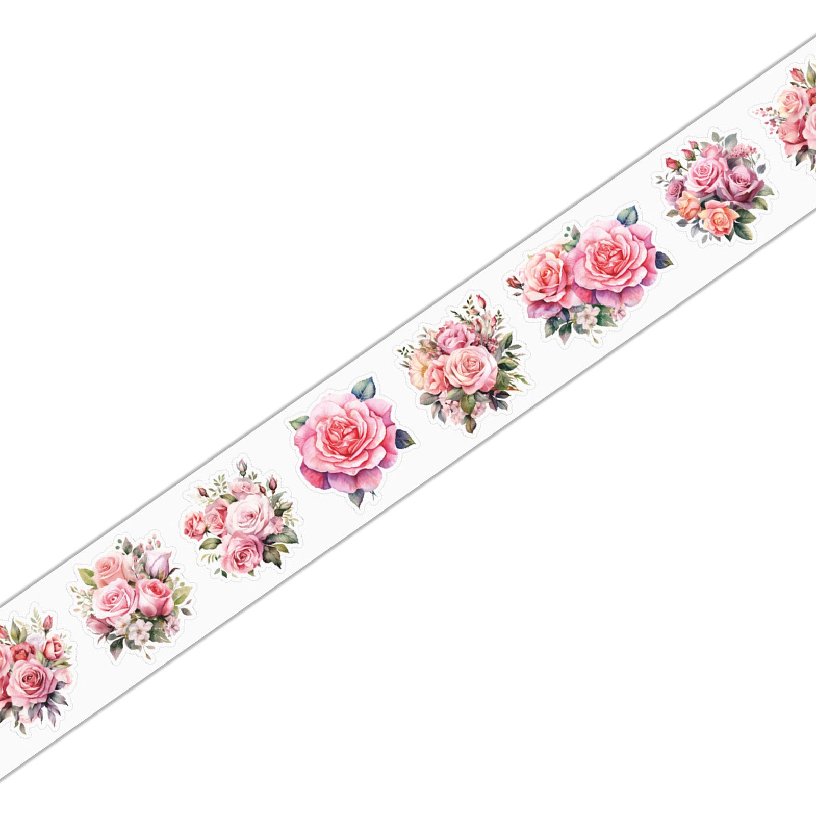 Romantic Watercolor Botanical Wreath Die-Cut PET Tape- Pink Rose