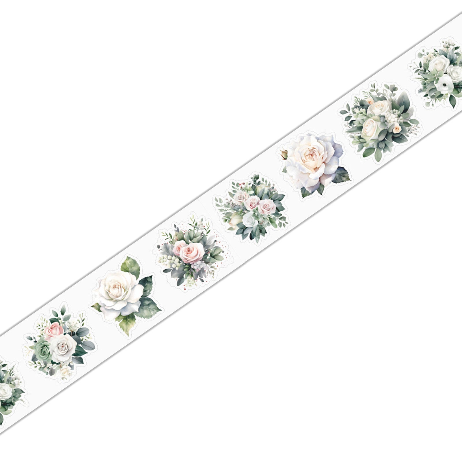 Romantic Watercolor Botanical Wreath Die-Cut PET Tape- White Flower