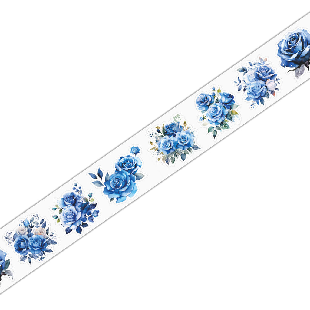 Romantic Watercolor Botanical Wreath Die-Cut PET Tape - Blue Flower