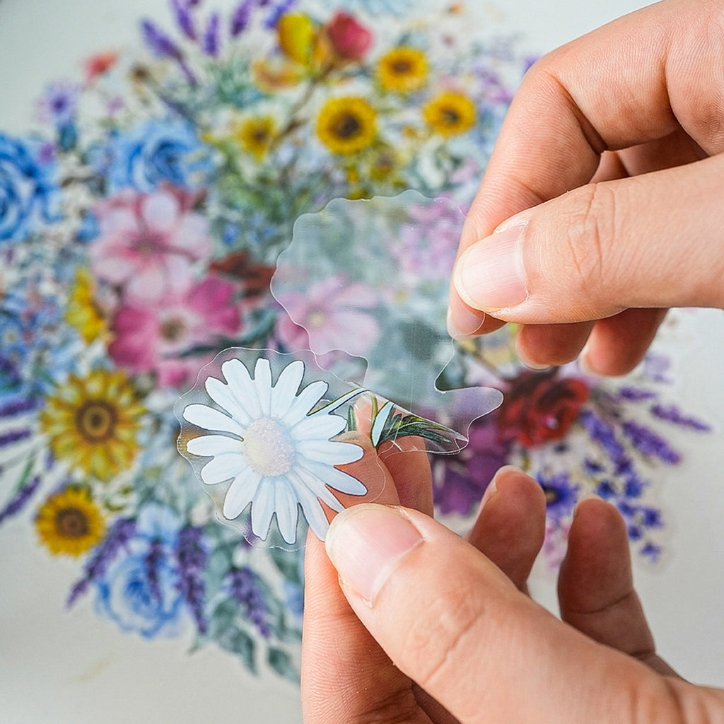 100 Pcs Elegant Watercolor Flower PET Stickers