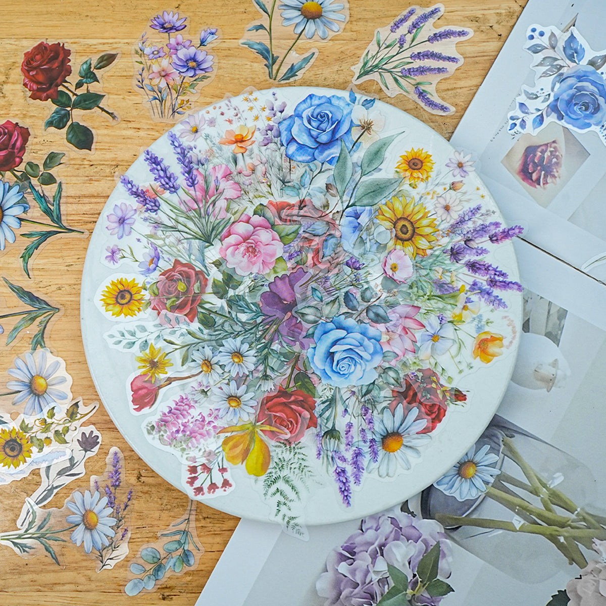 100 Pcs Elegant Watercolor Flower PET Stickers