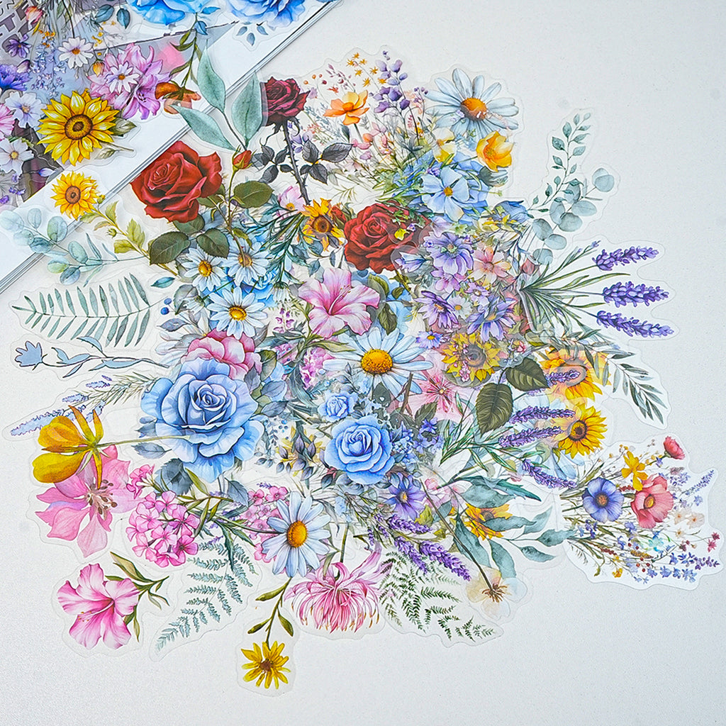 100 Pcs Elegant Watercolor Flower PET Stickers