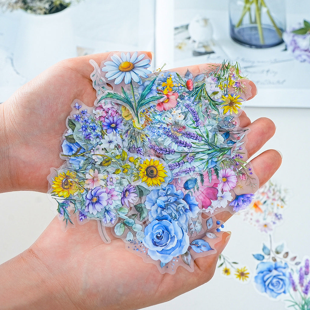 100 Pcs Elegant Watercolor Flower PET Stickers