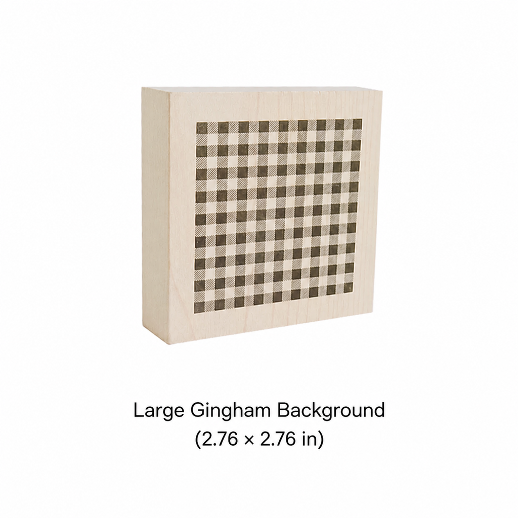 Large gingham background wooden rubber stamp, 2.76 x 2.76 inches