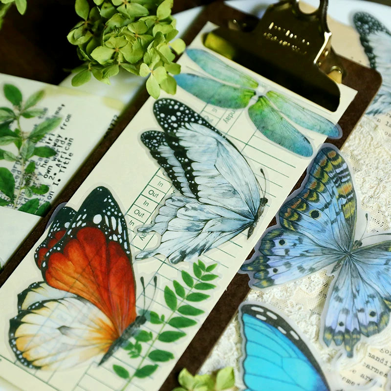 Large vintage butterfly botanical and nature self-adhesive vellum scrapbook stickers 1