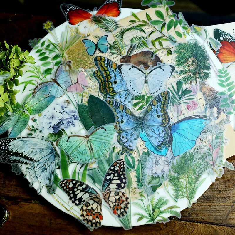 Large vintage butterfly botanical and nature self-adhesive vellum scrapbook stickers 3