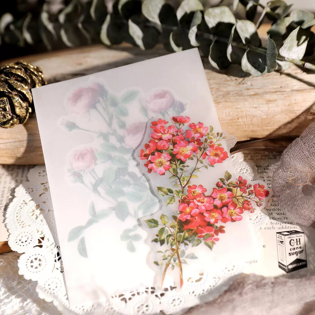 Large vintage floral and mushroom self-adhesive vellum scrapbook stickers 2