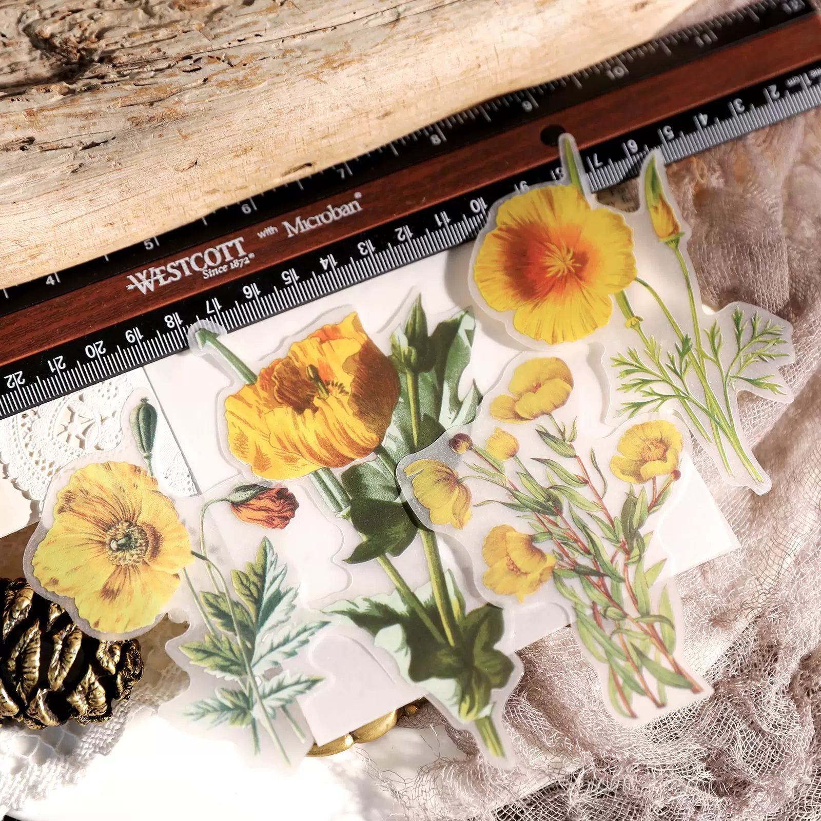 Large vintage floral and mushroom self-adhesive vellum scrapbook stickers 4