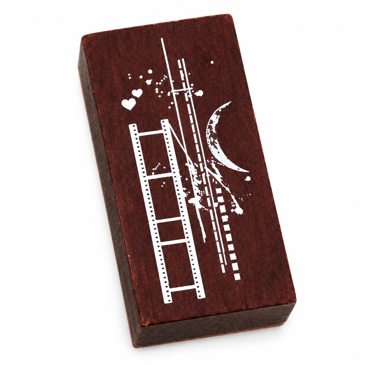 Moon Filmstrip Wooden Stamp on a white background