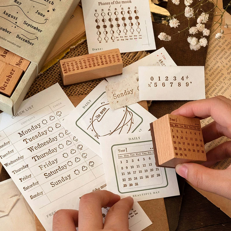 Reusable lunar calendar rubber stamps for journaling