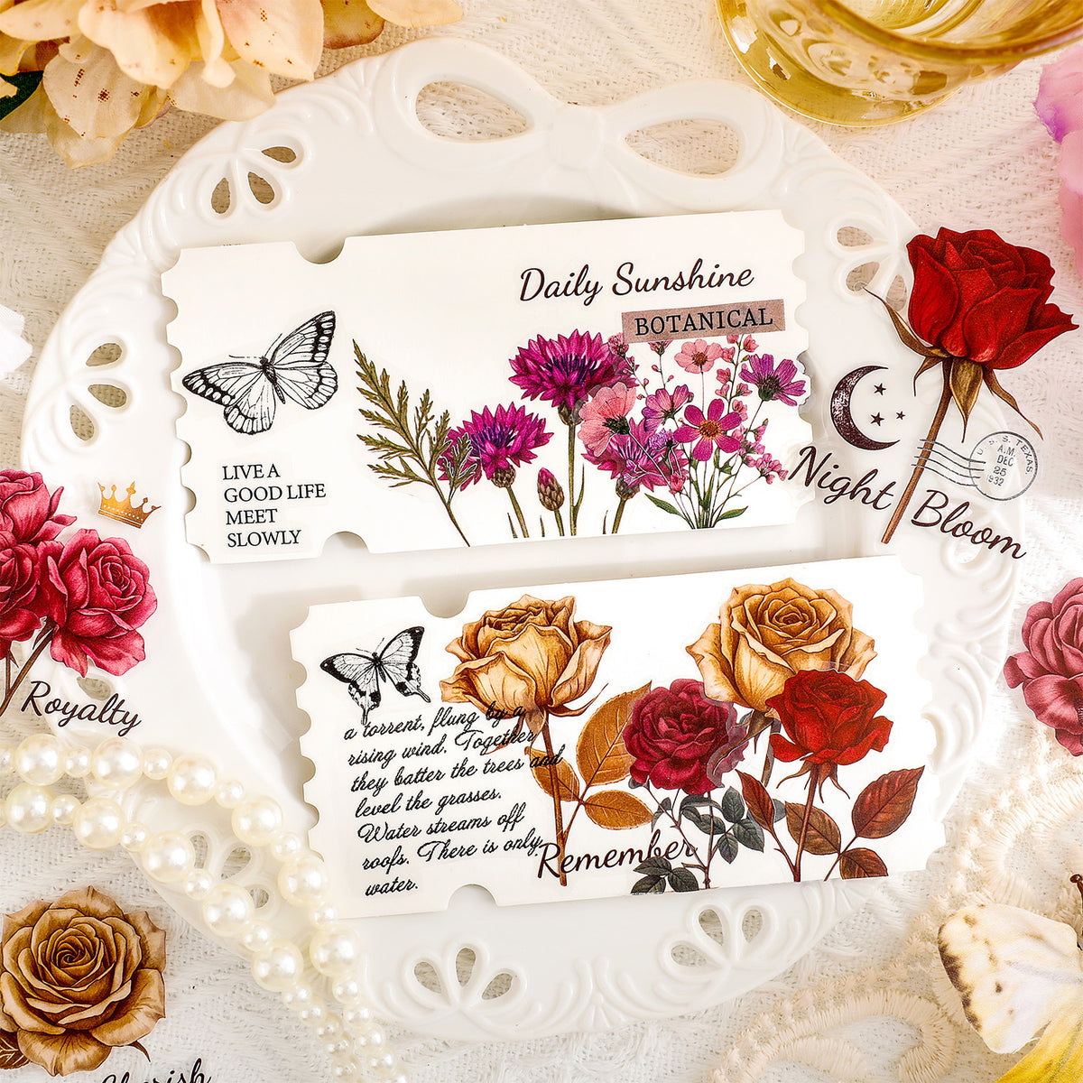 Hazy Past Flower transparent stickers close-up