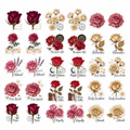 30PCS Warm Memories Flower transparent PET flower stickers on white