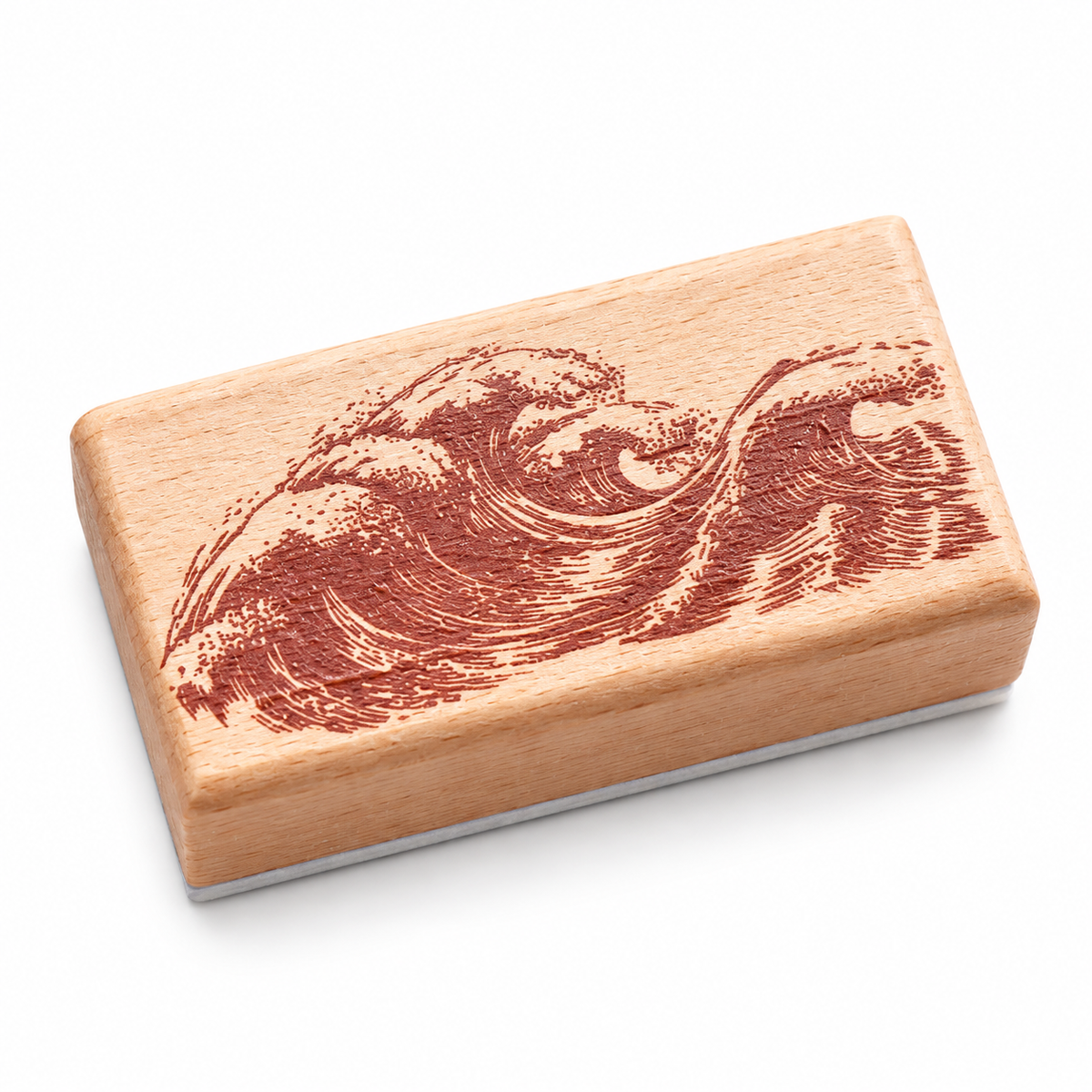 Ocean Waves Wooden Stamp showing curling ocean waves with detailed lines and foamy crests on a white background