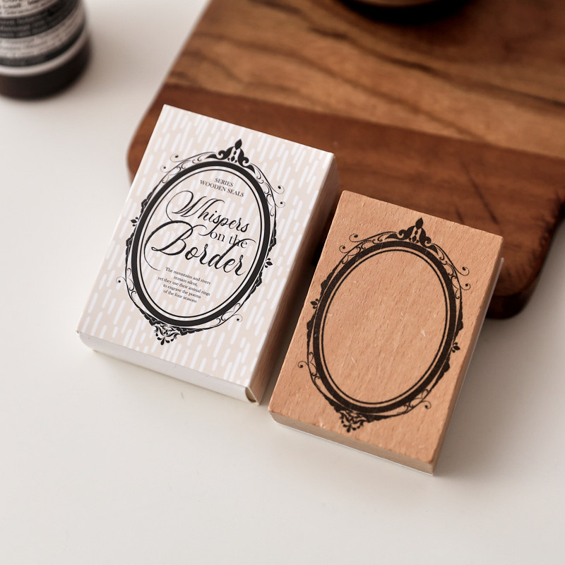 Ornate Oval Frame Wooden Stamp with packaging in the original photograph