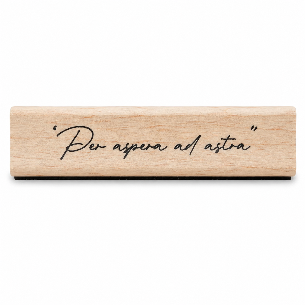 Per Aspera Ad Astra wooden rubber stamp on pure white background