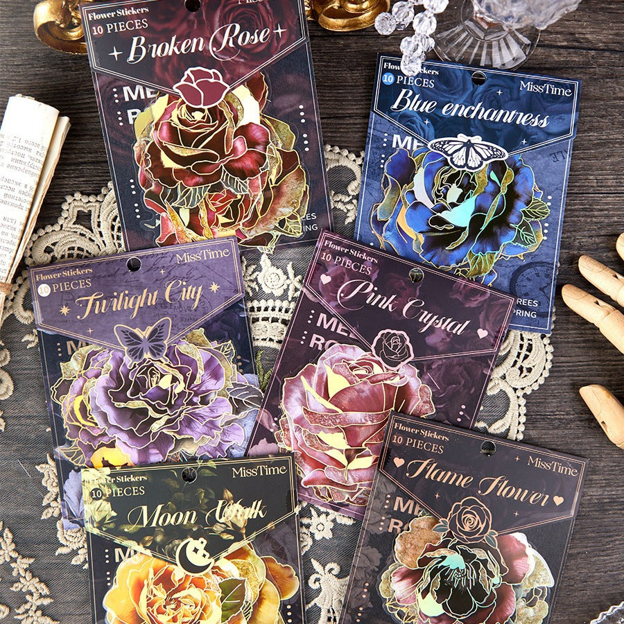 10 Pcs Dark Flower PET Stickers GTTJ