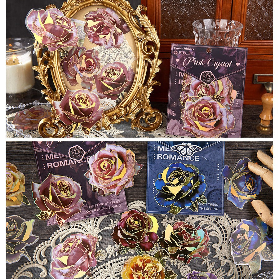 10 Pcs Dark Flower PET Stickers GTTJ