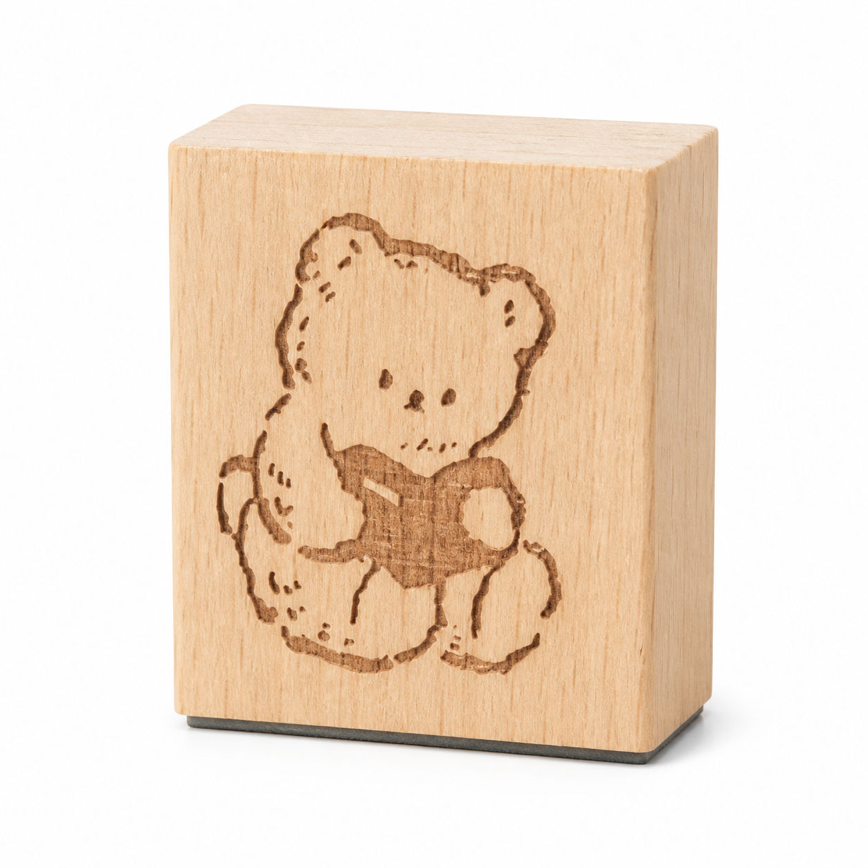 Reading Bear beech wood rubber stamp on pure white background