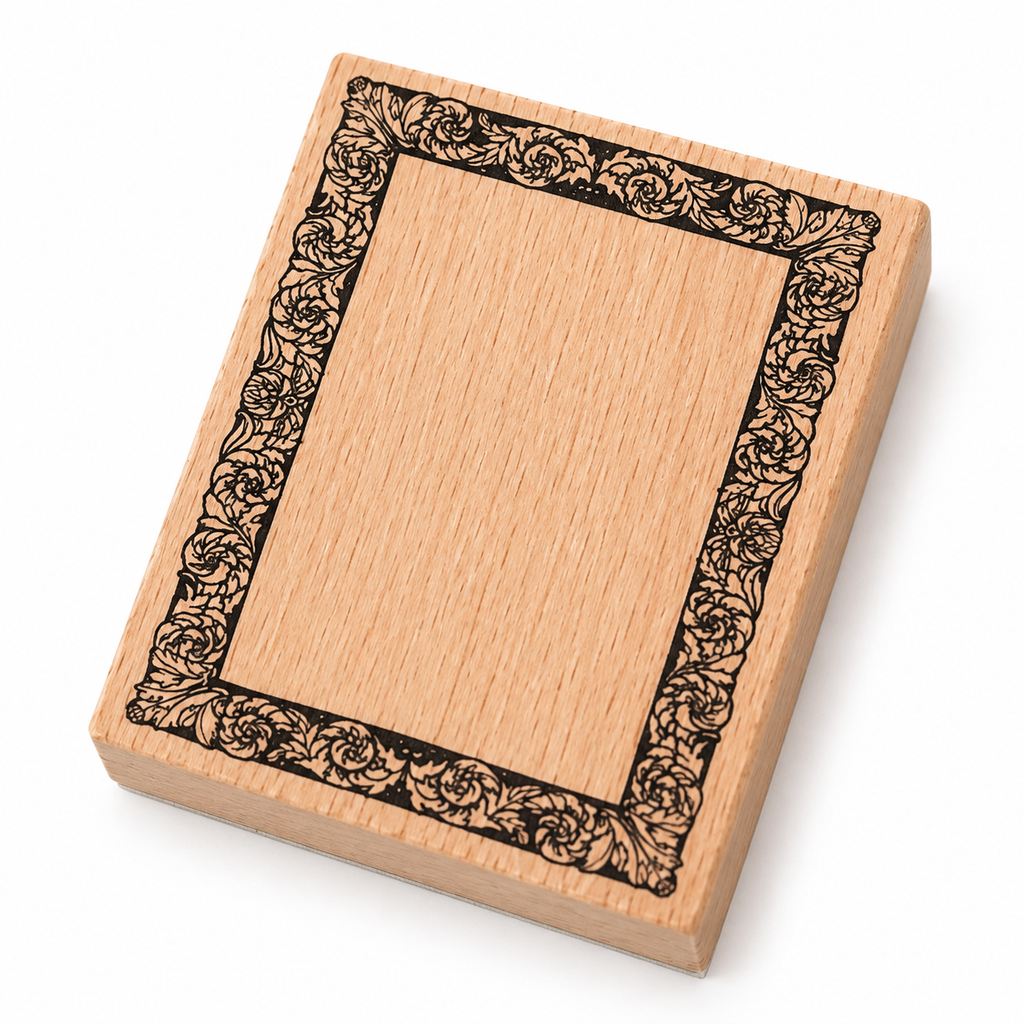 Rose Rectangle Frame Wooden Stamp on a white background