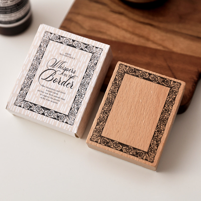 Rose Rectangle Frame Wooden Stamp with packaging in the original photograph
