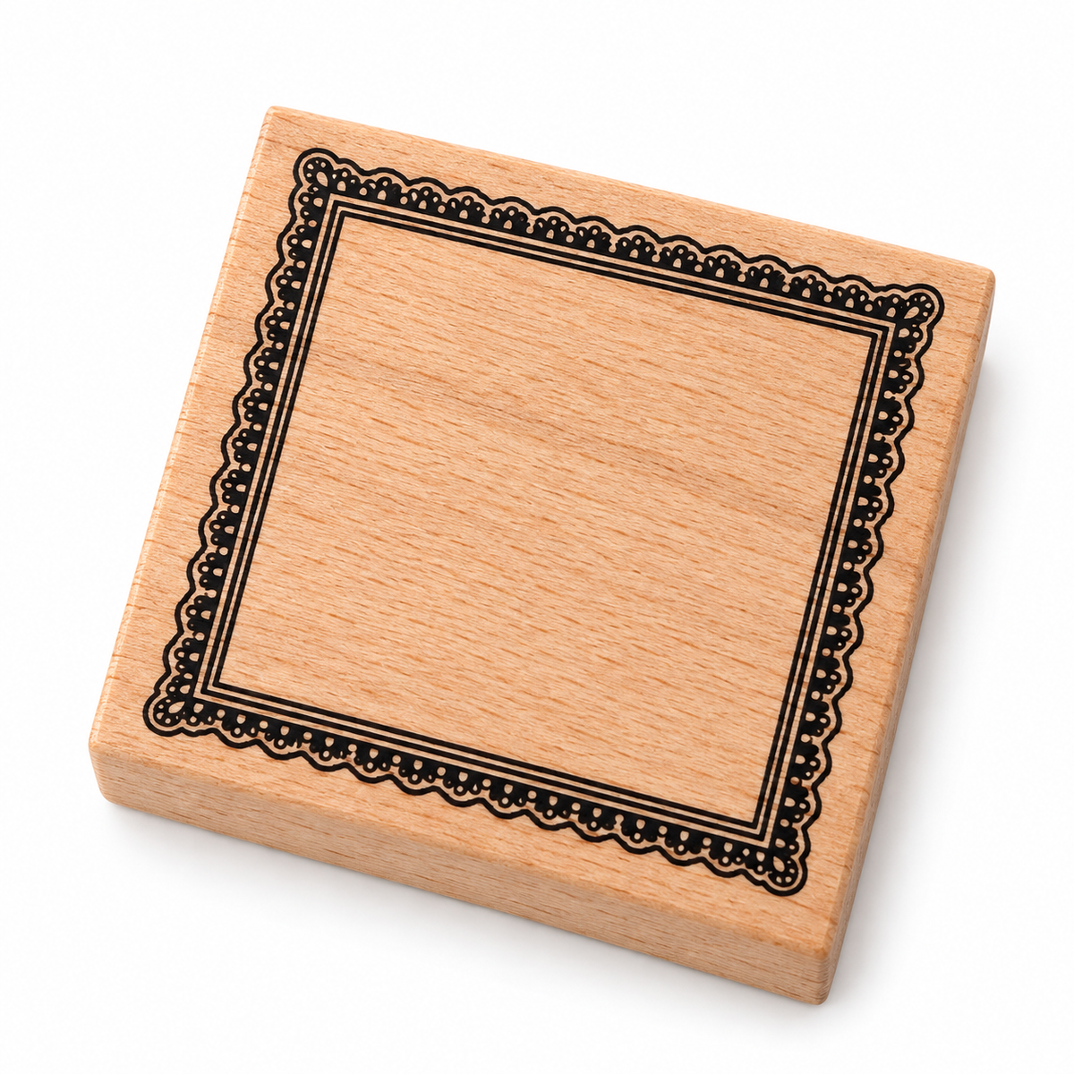 Ornate Square Frame Wooden Stamp on a white background