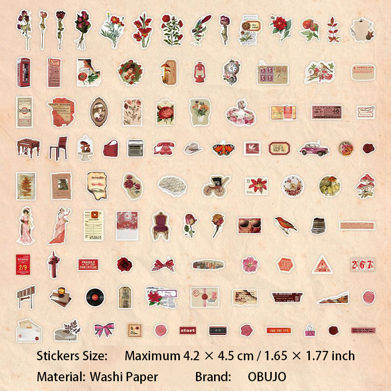 100 Pcs Vintage Journal Washi Stickers SSJC