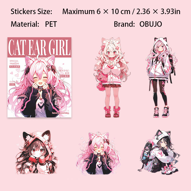 10 Pcs Cartoon Cat-eared Girl PET Stickers MESN