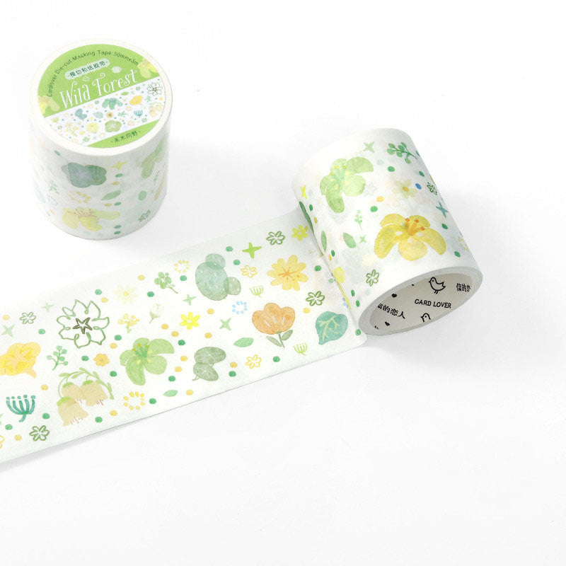 Pastel Watercolor Floral Die-Cut Washi Tape - Green Flower