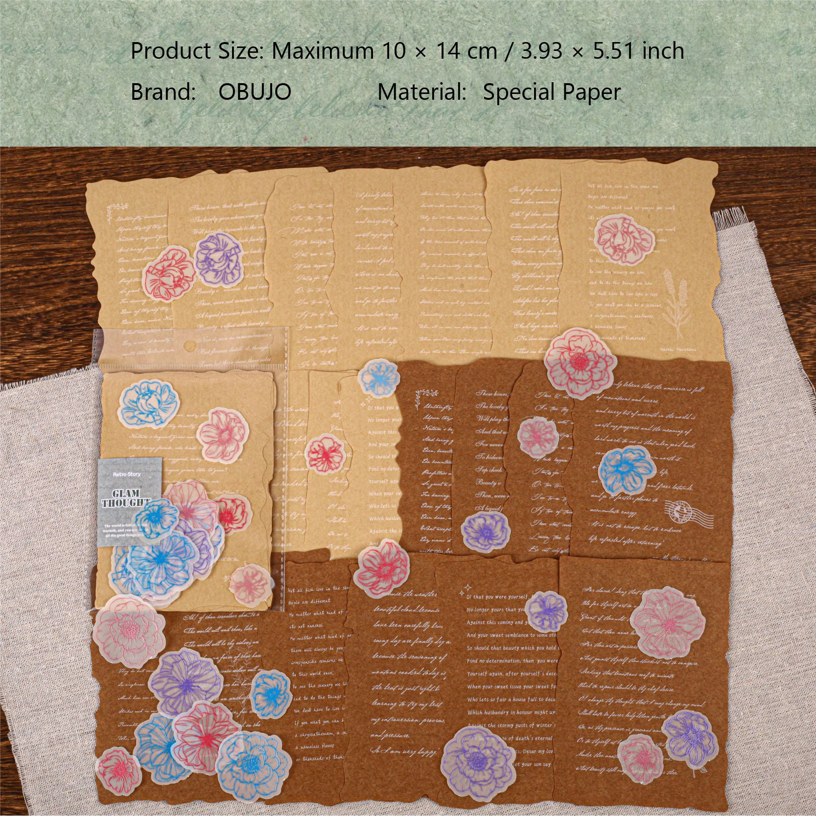 44 Pcs Vintage Journal Paper and Stickers HXXL