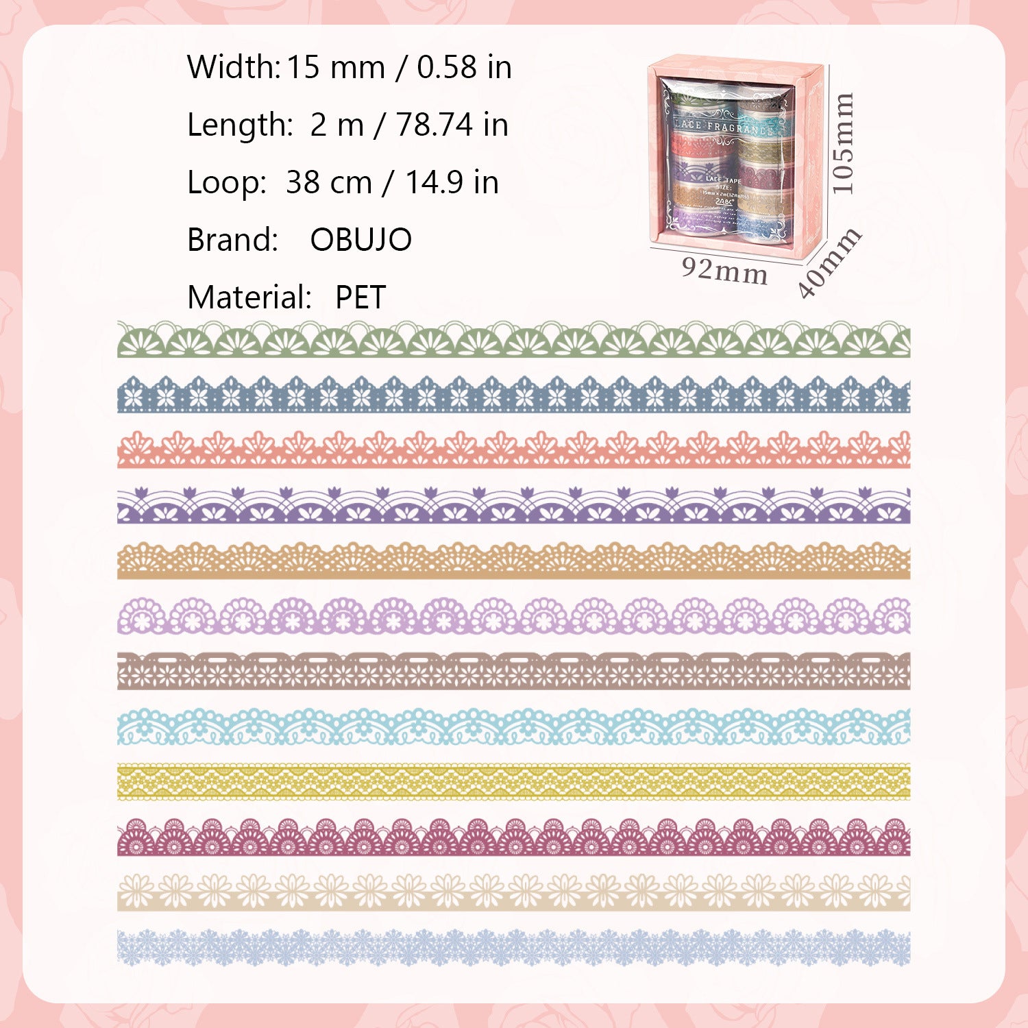 12 Rolls Lace PET Tape Set SDMJ