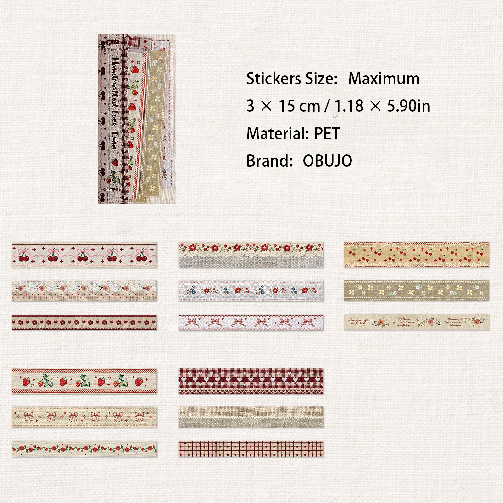 30 Pcs Lace Fabric Themed PET Stickers SZHB