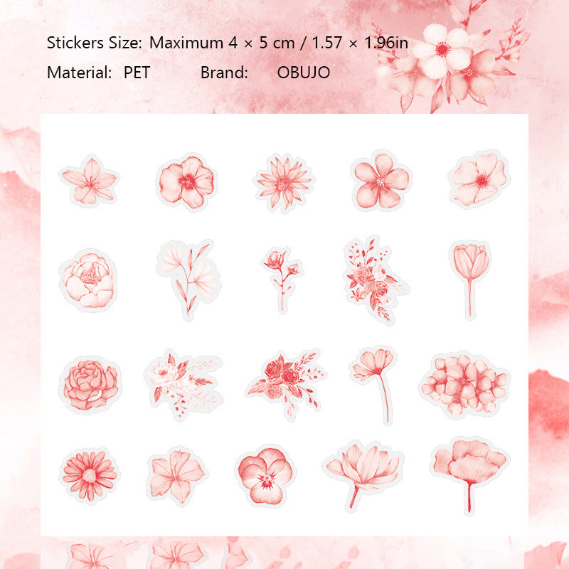 40 Pcs Watercolor Flower PET Stickers HZSS