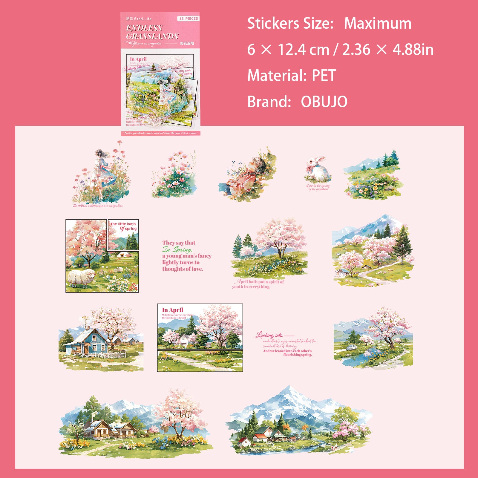 15 Pcs Natural Senery PET Stickers WJCY