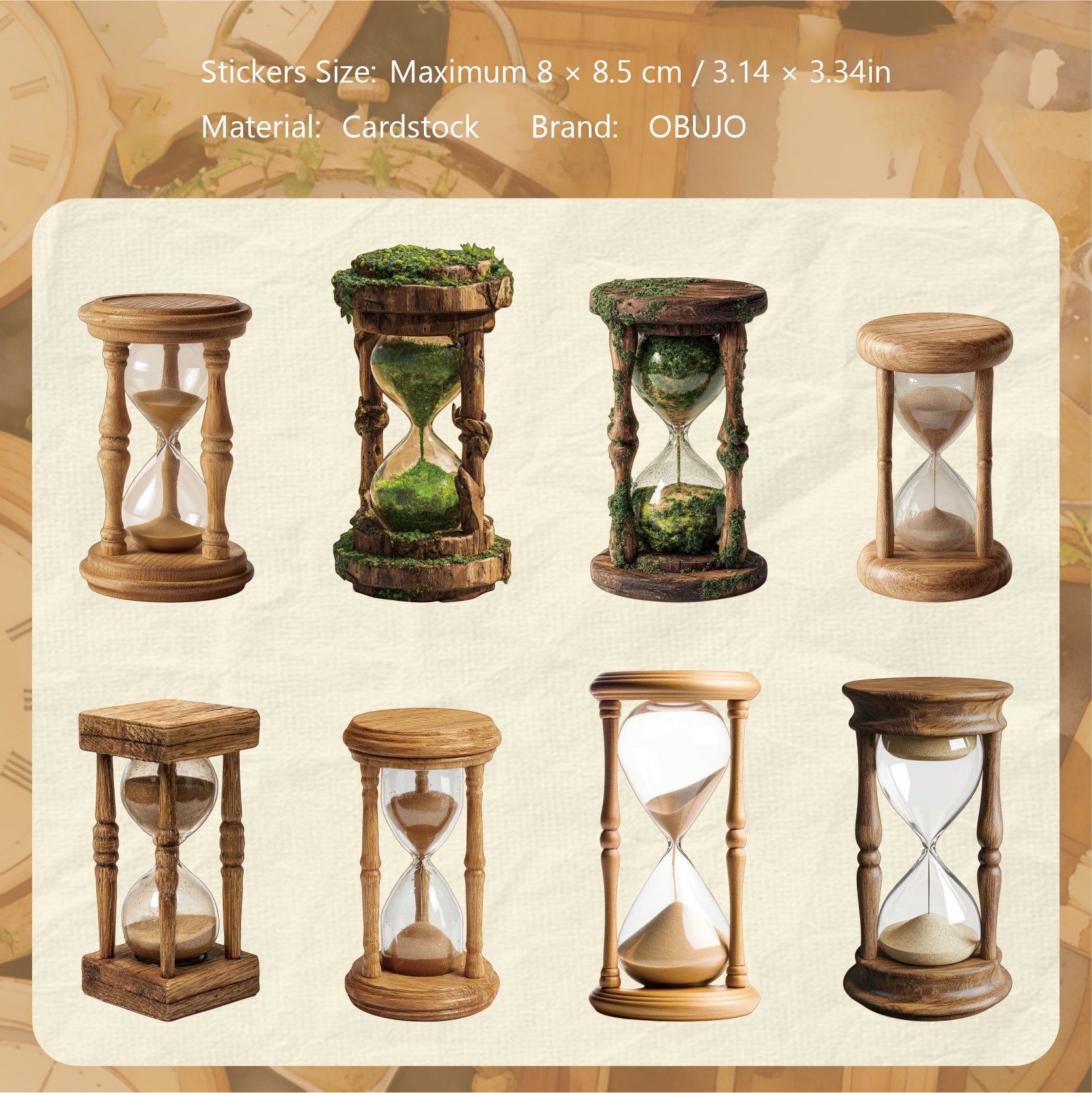 8 Pcs Vintage Hourglass Cardstock Sstickers LSXL