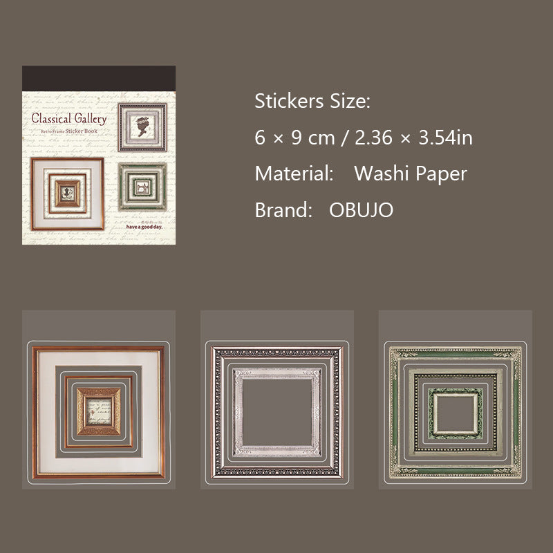 18 Sheets Vintage Frame PET Stickers Book GDBWG