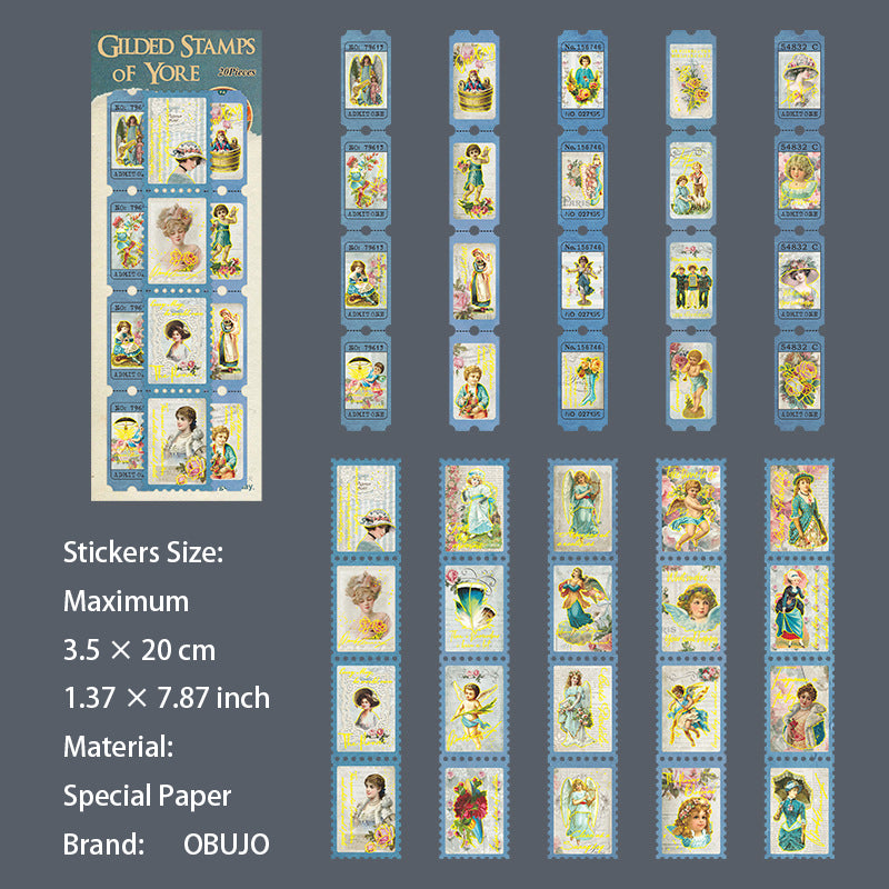 20 Pcs Gold Foil Post Stamp Stickers LJYP