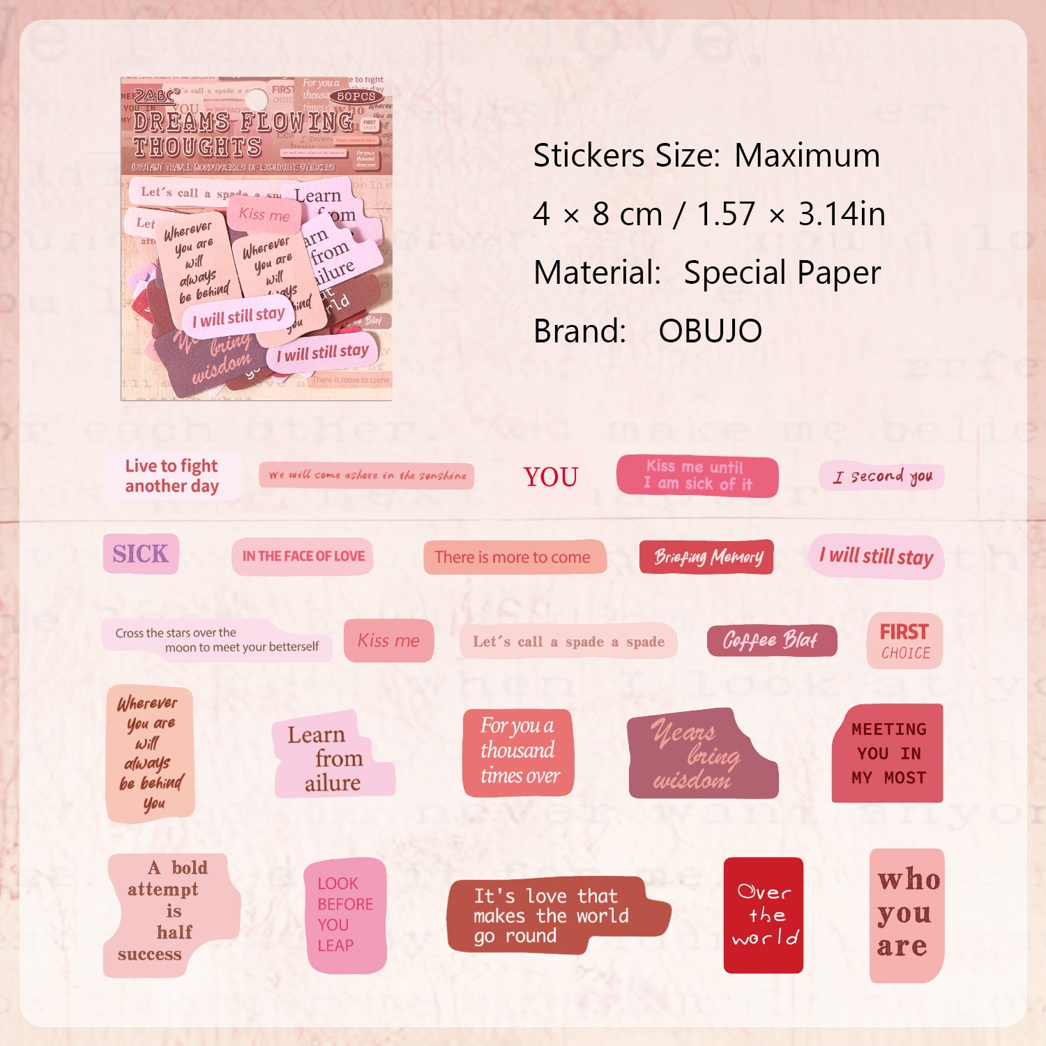 50 Pcs Vintage Words Quote Stickers YFYC