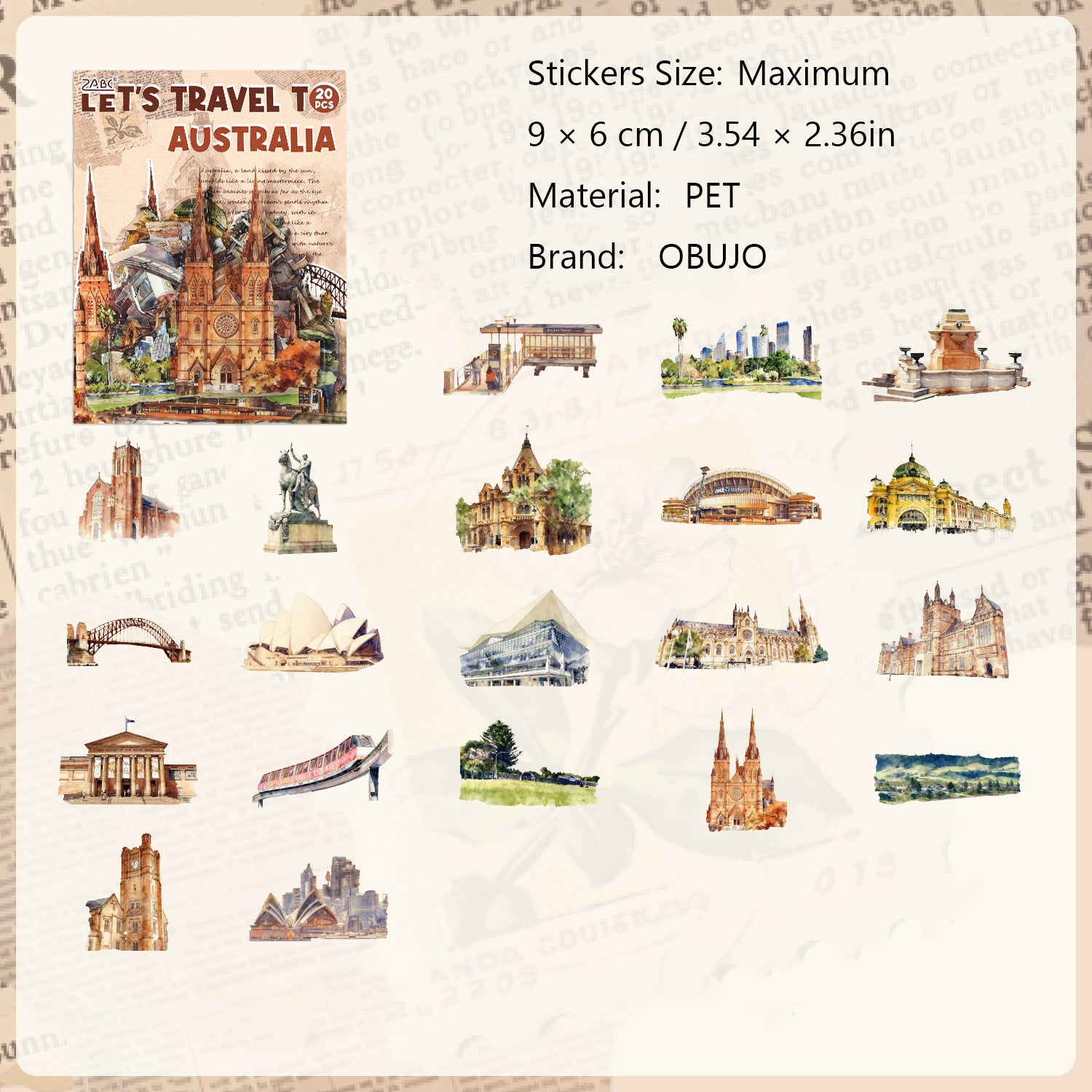 20 Pcs World Travel PET Stickers LTMJ