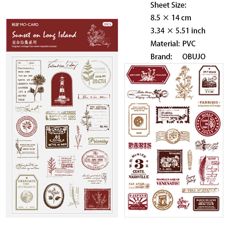 2 Sheets Botanical Post Stamp Transfer Stickers FGSJ
